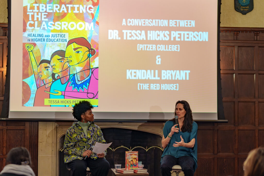 Kendall Bryant (left) and Dr. Tessa Hicks Peterson (right) discuss Dr. Peterson's new book